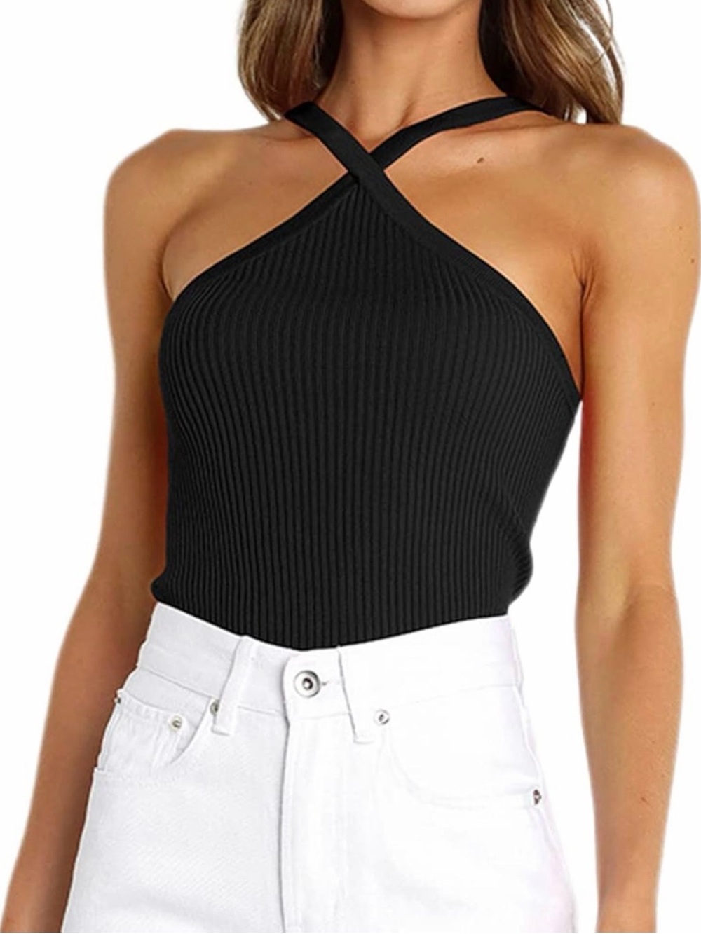 Criss Cross Ribbed Knit Halter